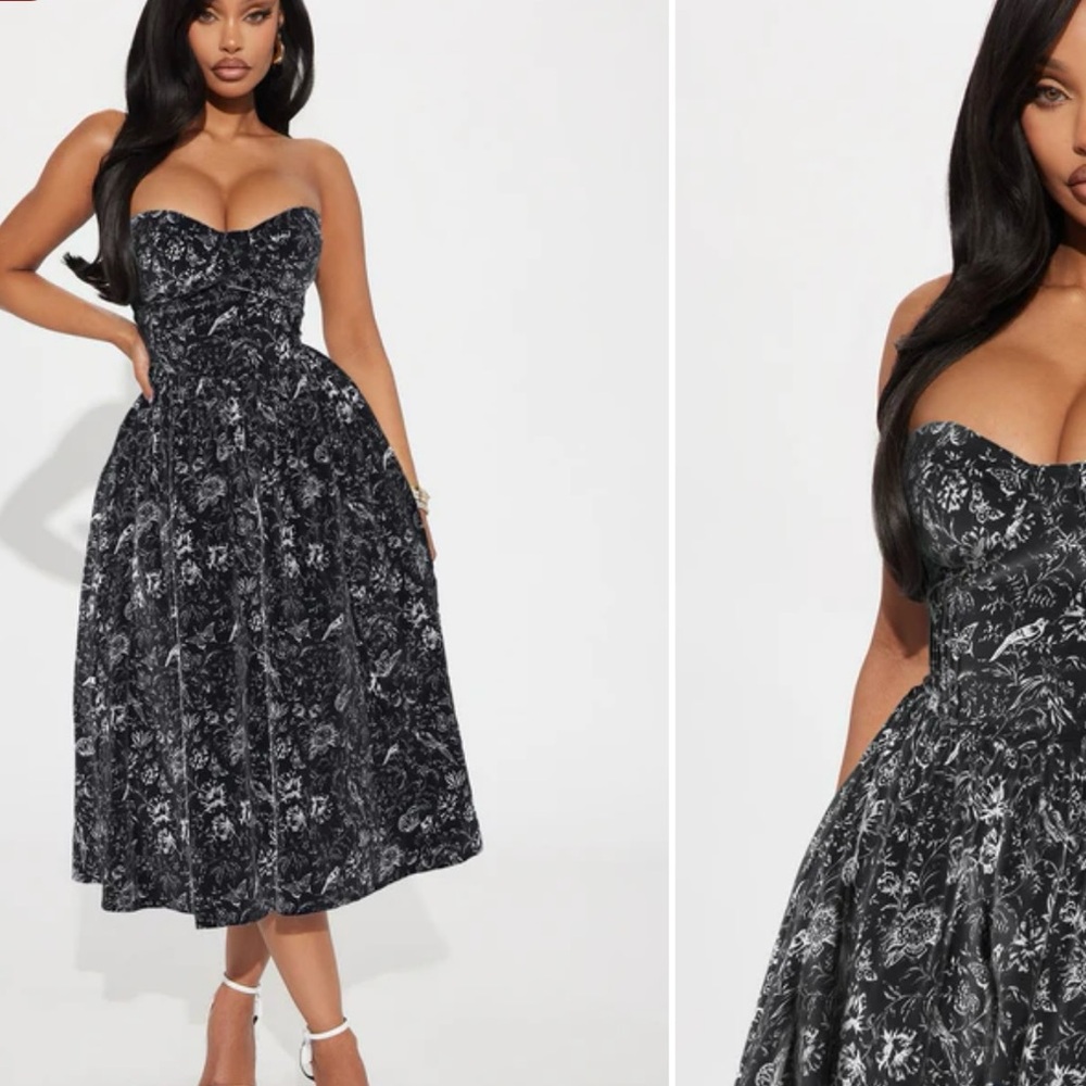 Fashion Nova Black Strapless Floral Dress